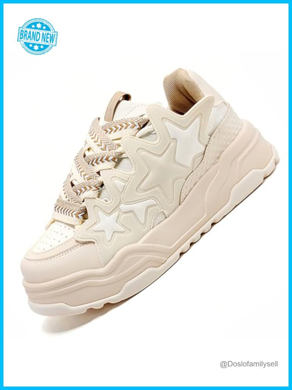 Platform Chunky Sneakers Star Detail Lace Up Comfort Walking Shoes